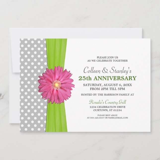 Invitación de aniversario de fiesta Pink Daisy (Anverso)