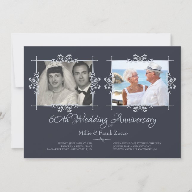 Invitación de aniversario de foto de entonces y ah (Anverso)