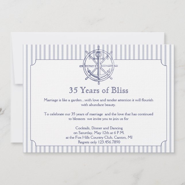 Invitación de aniversario de franja gris y ancla n (Anverso)