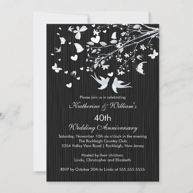 Invitación de aniversario de la fiesta de pájaros  (Anverso)