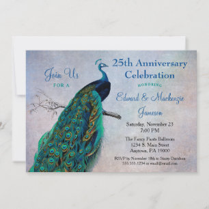 Invitación de aniversario de pavo real Ave azul vi