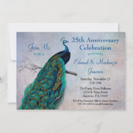 Invitación de aniversario de pavo real pájaro azul