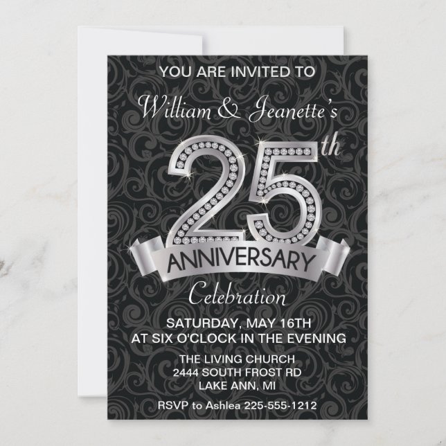 Invitación de aniversario de plata diamante 25 (Anverso)
