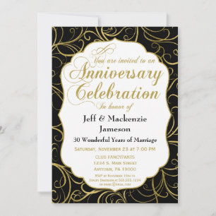 Invitación de aniversario de remolino de oro negro