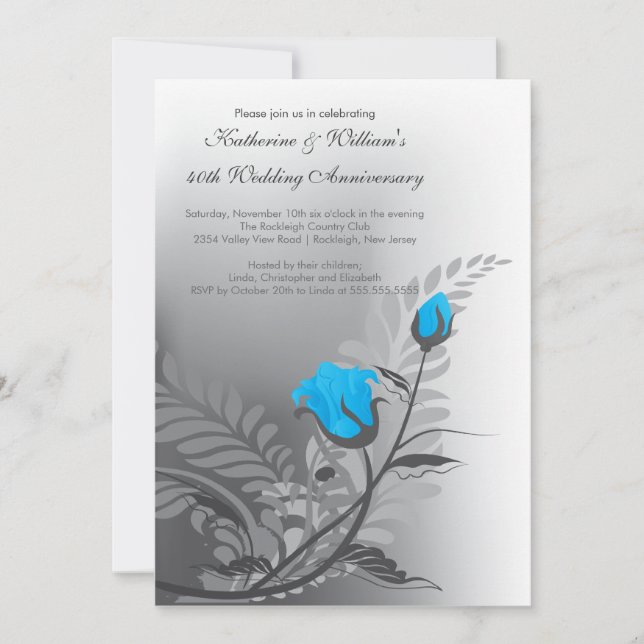 Invitación de Aniversario de Turquesa Roja Elegant (Anverso)