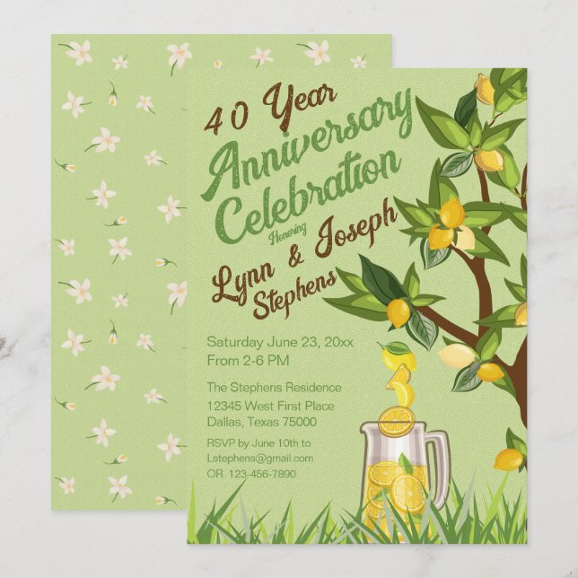Invitación de aniversario de verano con limones (Anverso / Reverso)