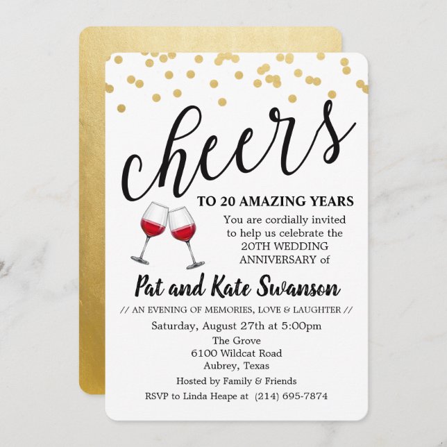 Invitación de aniversario de vino Cheers de CUALQU (Anverso / Reverso)