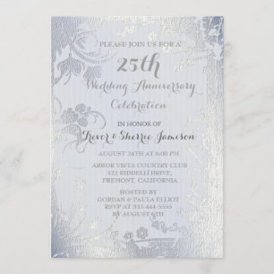 Invitación de aniversario floral con brillo platea