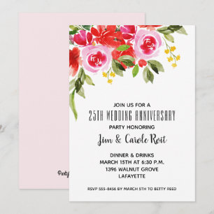 Invitación de aniversario floral de acuarela rosa 