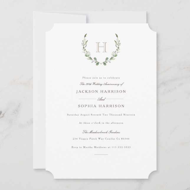Invitación de Aniversario Formal y Verde Rustico (Anverso)
