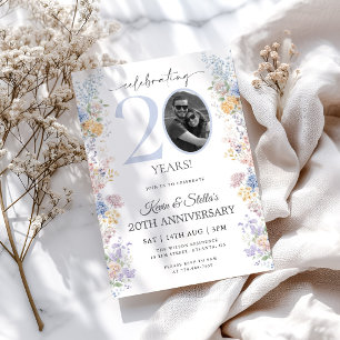 Invitación de aniversario número 20 floral con fot