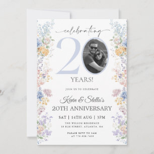 Invitación de aniversario número 20 floral con fot