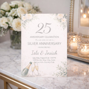 Invitación de aniversario número 25 con tema flora