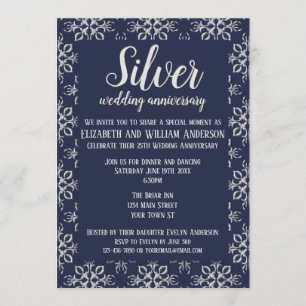 Invitación de aniversario número 25 Elegante Azul 