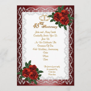 invitación de aniversario número 45 con rosas roja