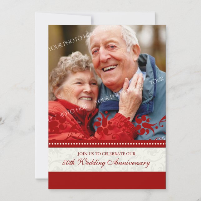 Invitación de aniversario número 50 con foto flora (Anverso)