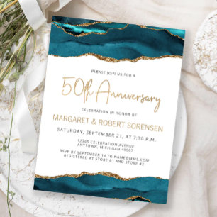 Invitación de aniversario número 50 de Ágata Teal 
