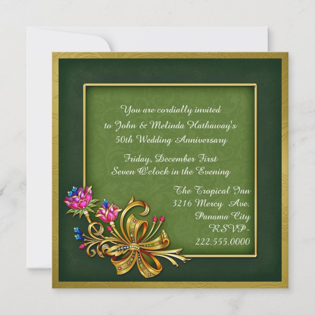 Invitación de aniversario número 50 elegante verde (Anverso)