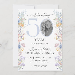 Invitación de Aniversario Número 50 Floral Con Fot