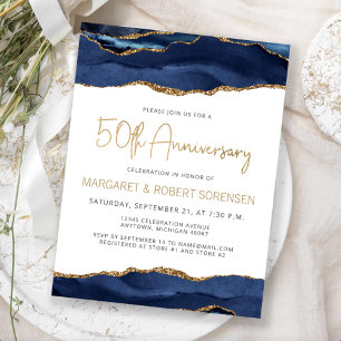 Invitación de Aniversario número 50 Navy Blue Gold