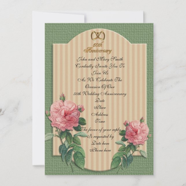 Invitación de aniversario número 50 rosas vintage (Anverso)