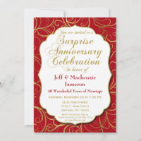 Invitación de aniversario sorpresa remolino rojo d