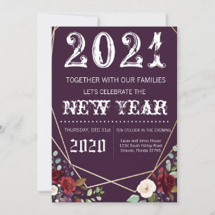 Invitación de Año Nuevo 5x7 Rosas púrpura de Plum