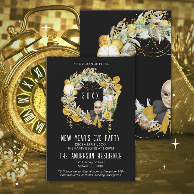 Invitación de Año Nuevo a fiesta elegante corona d (Subido por el creador)
