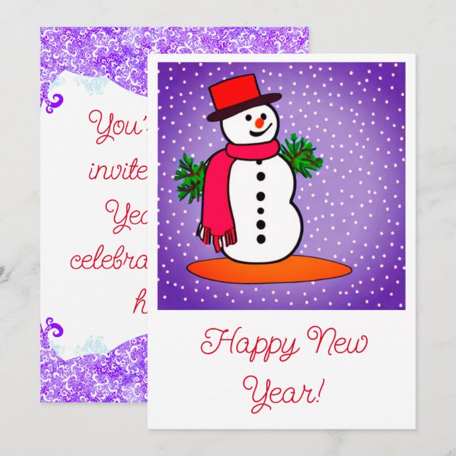 Invitación de año nuevo a Snow Bonhomme (Anverso / Reverso)