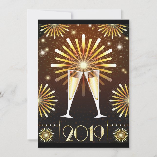 Invitación de Año Nuevo al champagne y fuegos arti (Anverso)