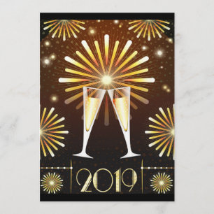Invitación de Año Nuevo al champagne y fuegos arti