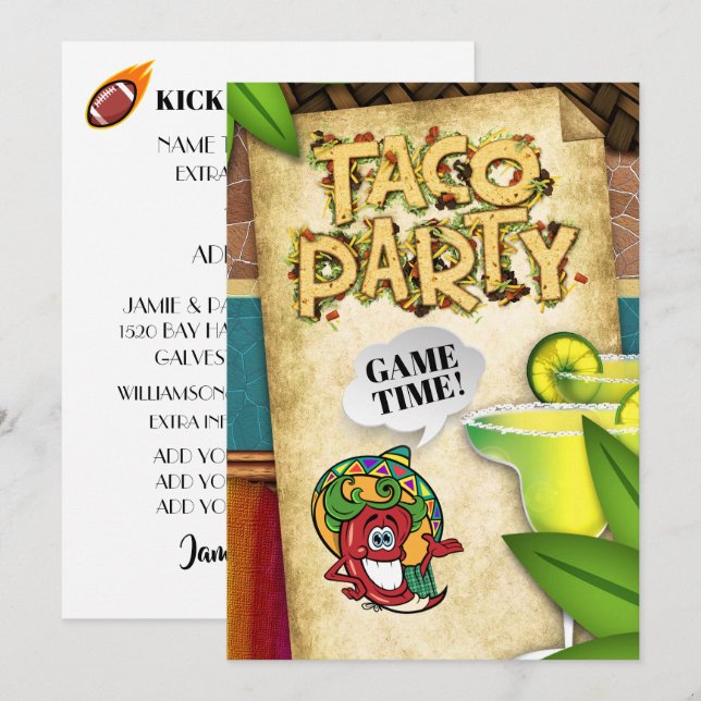 Invitación de Año Nuevo al Fútbol Fiesta Taco (Anverso / Reverso)