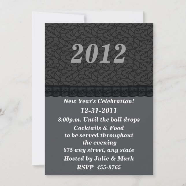 Invitación de Año Nuevo Black Lace (Anverso)