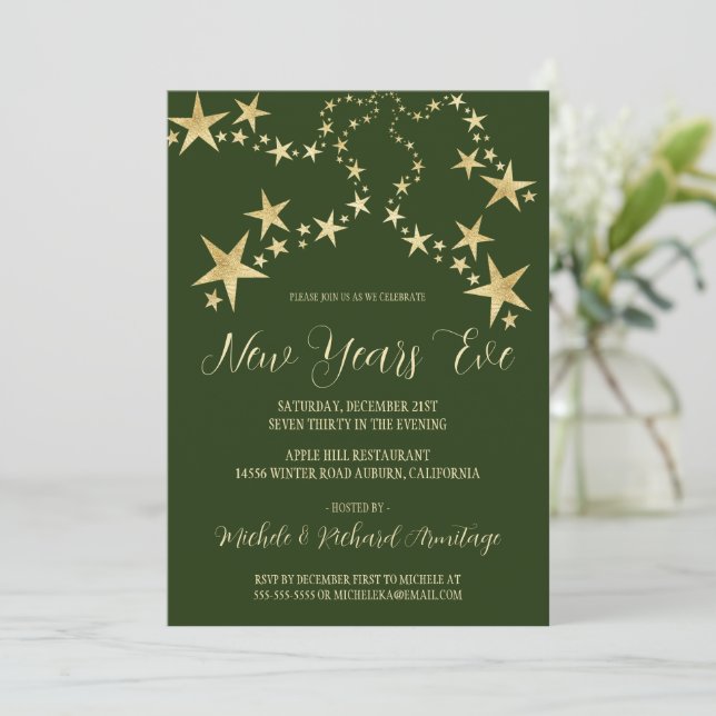 Invitación de Año Nuevo con Estrellas de Oro (Anverso de pie)