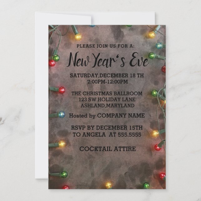 Invitación de Año Nuevo de Bombillas increíbles y  (Anverso)