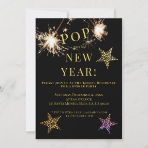 Invitación de Año Nuevo Fiesta con bengalas de oro