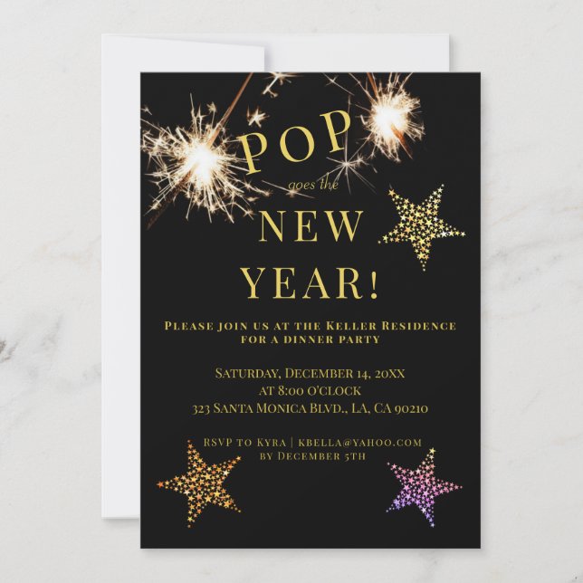 Invitación de Año Nuevo Fiesta con bengalas de oro (Anverso)