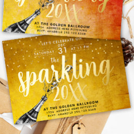 Invitación de Año Nuevo Glam Champagne Dorado Bril