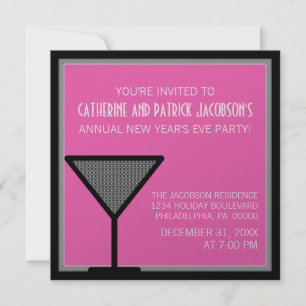 Invitación de Año Nuevo Glam Martini, rosa