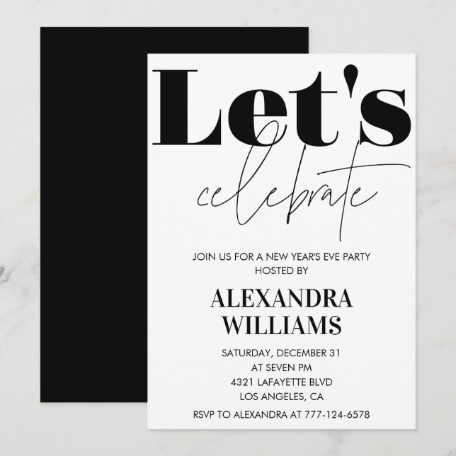 Invitación de Año Nuevo Negro Celebremos (Anverso / Reverso)