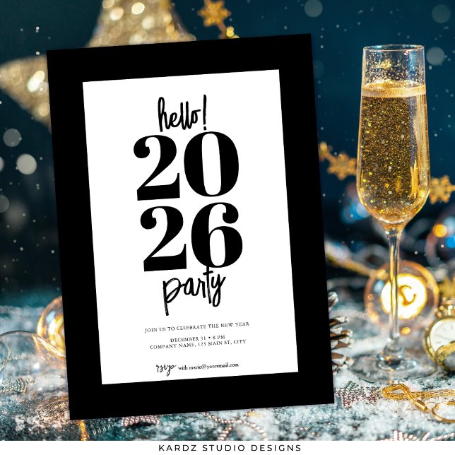 Invitación de Año Nuevo para Fiesta Moderna y Eleg (Invite shown in 5 x 7 inches, choose size, paper, and corner style.)