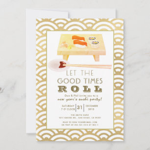Invitación de Año Nuevo Rollo de Sushi Dorado