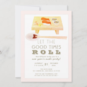 Invitación de Año Nuevo Rollo de Sushi Rosa
