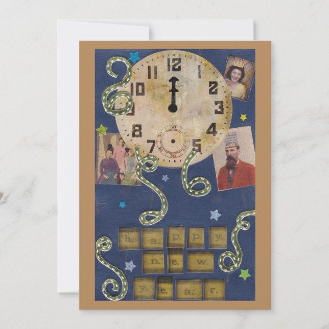 Invitación de Año Nuevo Vintage (doble cara) (Anverso)