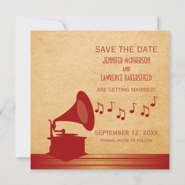 Invitación de Antiguo Gramófono Rojo Vintage para  (Anverso)