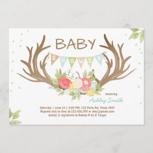 Invitación de Antler Baby Shower Deer Woodland Flo