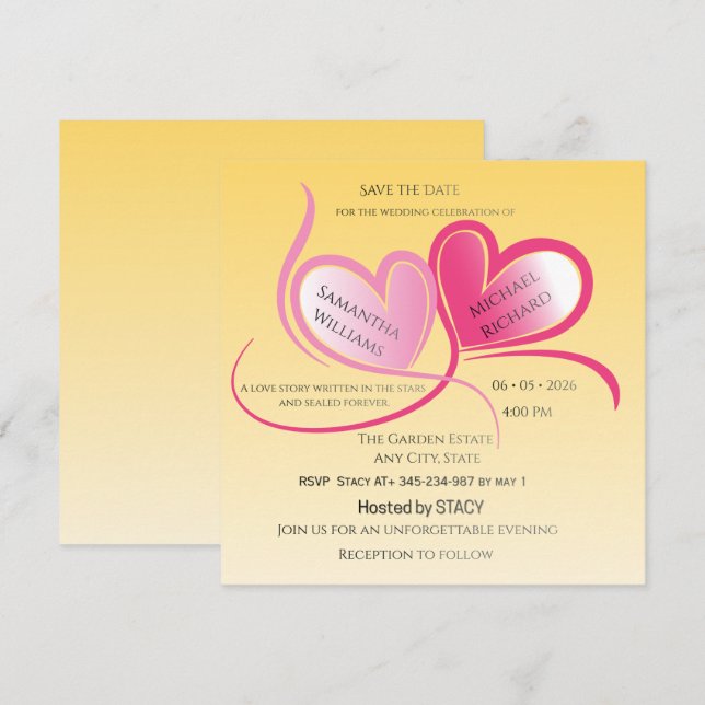 Invitación de Anuncio de Boda Corazón Romántico – (Anverso / Reverso)