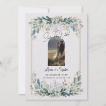 Invitación de Anuncio de Boda Elegante Verde Azul