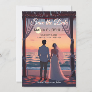 Invitación de anuncio de boda estilo Studio Ghibli