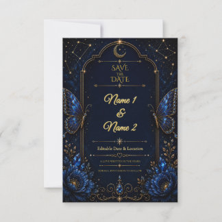 Invitación de anuncio de fecha celestial zafiro